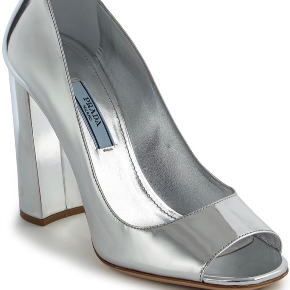 silver prada heels